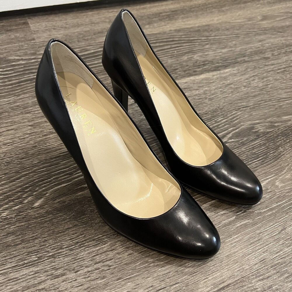 Lauren Ralph Lauren Women Leather Shoe Zamora Size 7B Black Heel Pump
